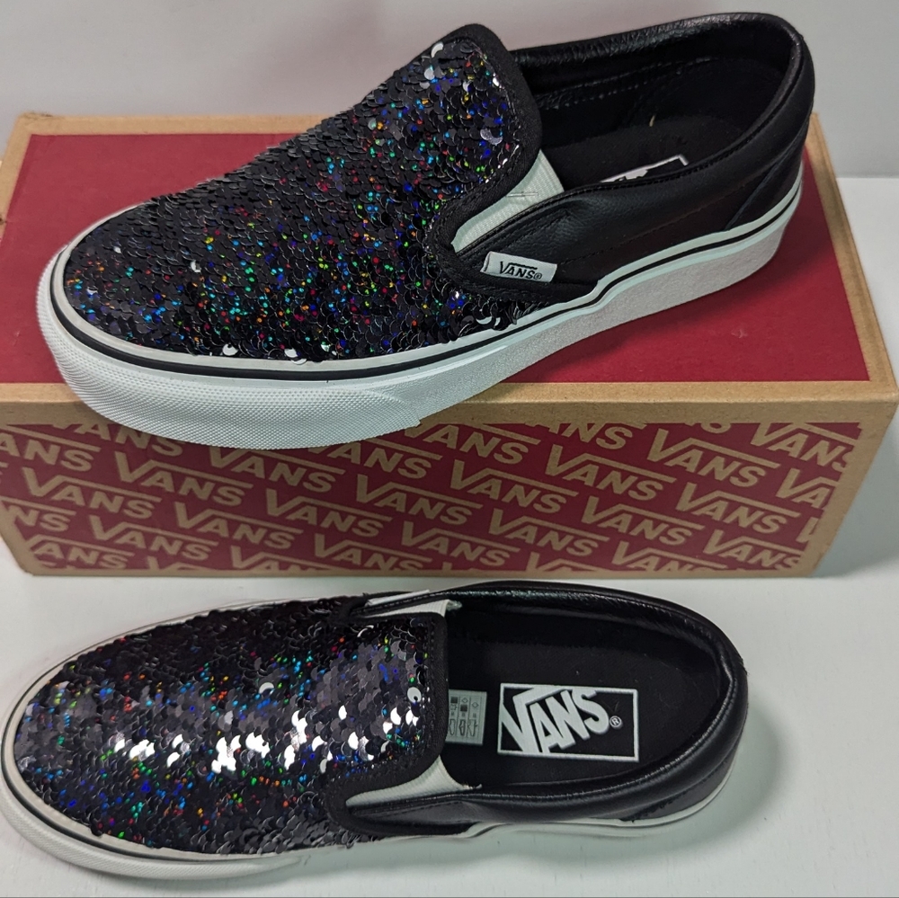Vans Classic Slip-on Flipping Sequins Black/ White Checkerboard - Picture 5 of 11
